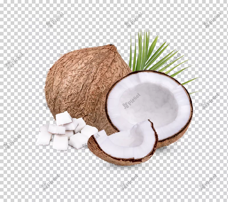 coconut with leaves isolated premium psd / برش و تکه های نارگیل
