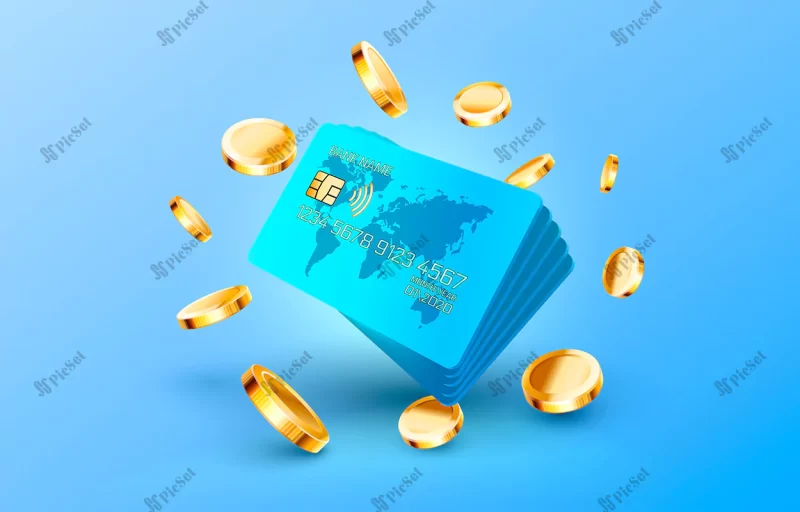 credit cart golden coin service dollar vector / سرویس سکه طلایی دلار و کارت اعتباری