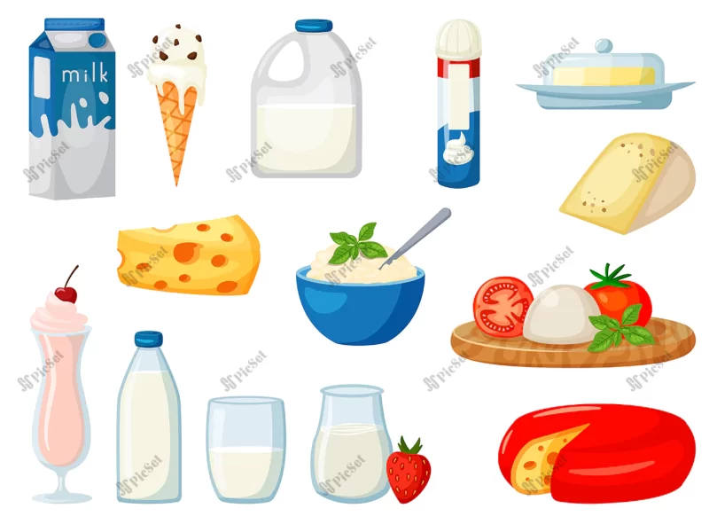 dairy milk food product isolated set white / شیر محصولات لبنی محصول غذایی صبحانه سالم