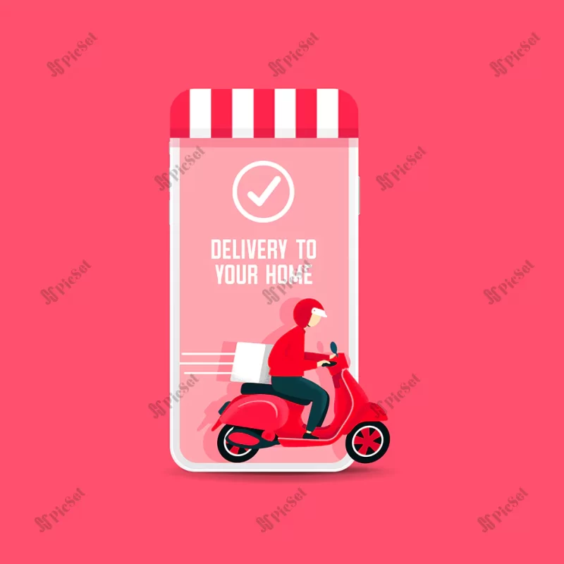 delivery man riding scooter out phone / سفارش آنلاین با موبایل و تحویل کالا و خدمات با موتور پیک