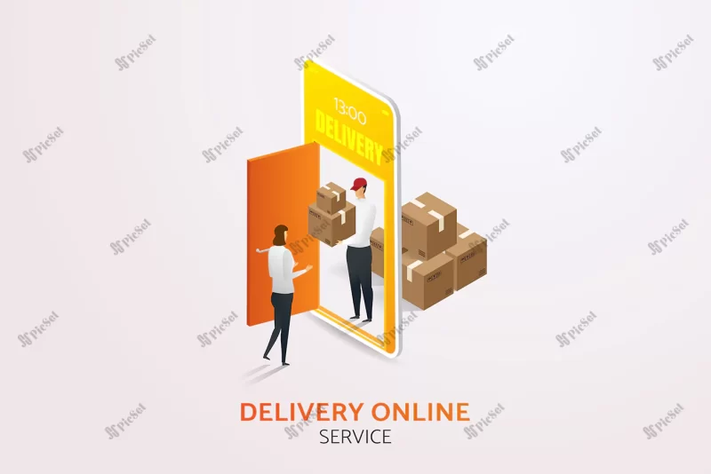employees deliver goods customers via smartphones / کارمند تحویل کالا به مشتریان و سفارش از طریق موبایل آنلاین
