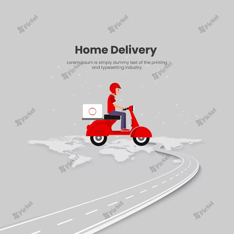 fast delivery package by scooter mobile phone order package ecommerce by app / بسته تحویل سریع توسط پیک موتوری با پس زمینه جاده