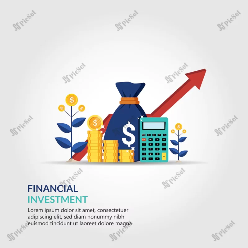 financial investment analysis concept business strategy illustration growth arrow success / تحلیل سرمایه گذاری مالی مفهوم استراتژی کسب و کار نمودار صعودی رشد مالی موفقیت