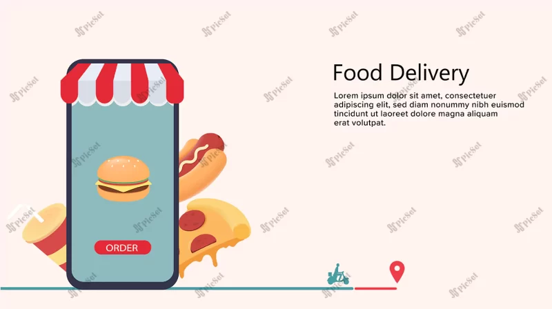 food order delivery online concept with fast food vector illustration template ordering food / مفهوم تحویل آنلاین سفارش غذا فست فود