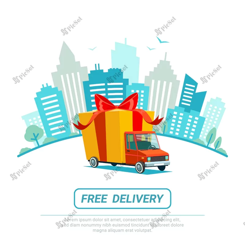 free delivery concept / ماشین تحویل محصول رایگان، هدیه بسته بندی