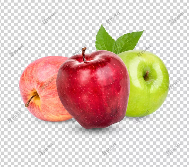 fresh apple with leaves isolated / سیب سه بعدی تازه سرخ و سبز با برگ