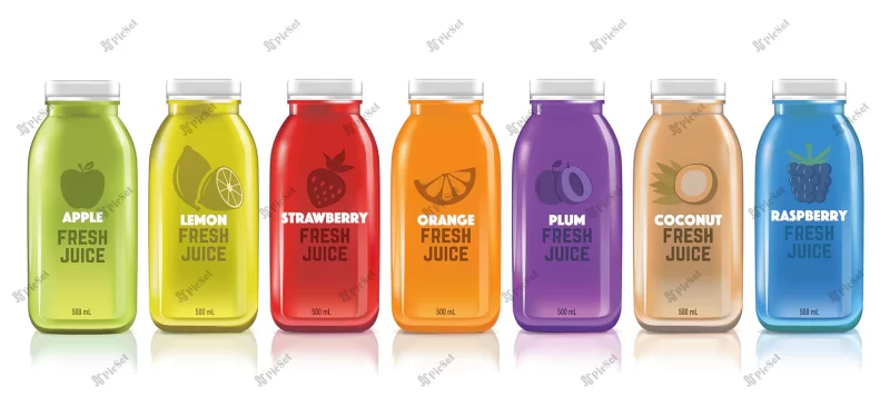 fresh juice realistic glass canned bottle set / مجموعه بطری شیشه ای آب و آبمیوه تازه