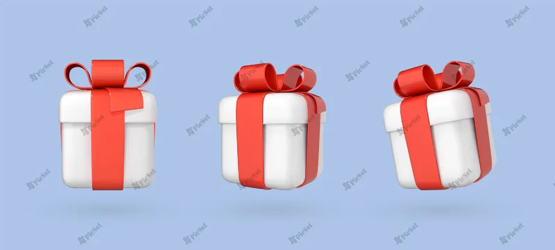 gift box surprise isolated blue background realistic 3d template empty present boxes vector 3d illustration / جعبه هدیه سه بعدی با ربان قرمز