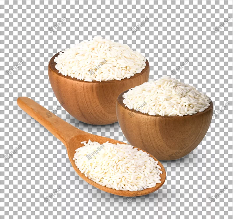 glutinous rice white wooden bowl white background / کاسه چوبی برنج سفید