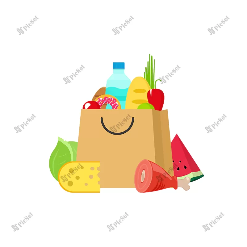 grocery bag package as supermarket food shop products isolated / بسته بندی کیسه مواد غذایی، محصولات فروشگاه سوپر مارکت