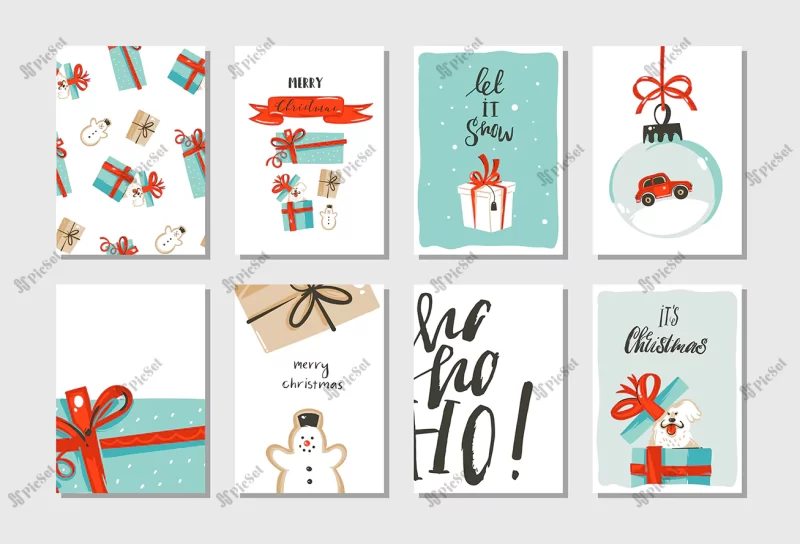 hand drawn abstract fun merry christmas time cartoon cards collection set / مجموعه کارت های هدیه کارت دعوت عید و کریسمس مبارک