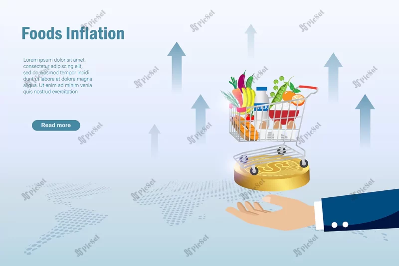 hand hold shopping cart with cpi consumer price index food crisis inflation expensive price cost / سبد خرید با شاخص قیمت مصرف کننده بحران مواد غذایی تورم قیمت گران