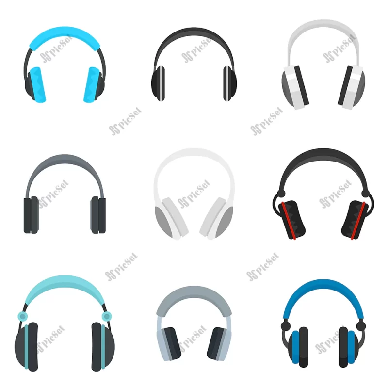 headphones music speakers icons set / مجموعه آیکون های هدفون موسیقی