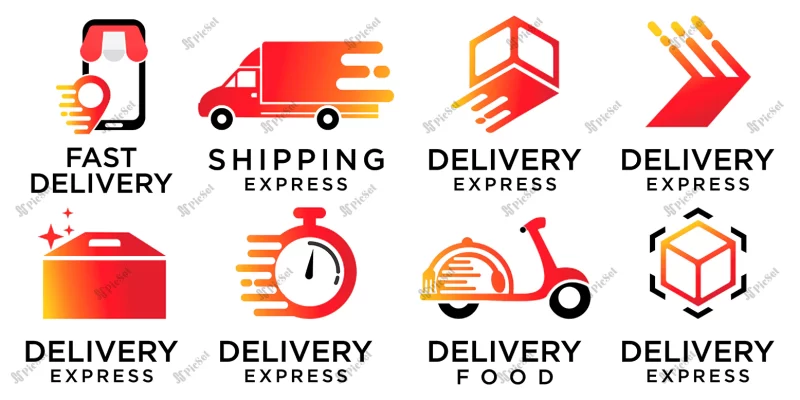 icons set shipping fast delivery logo design vector illustration / مجموعه آیکون تحویل سریع لوگو