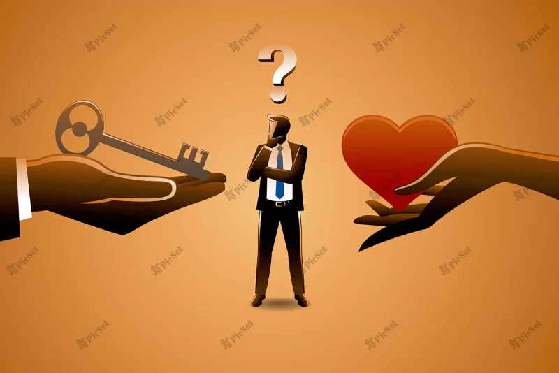 illustration business concept businessman choosing love key career symbolize / مرد و انتخاب کلید عشق مفهوم کسب و کار و زندگی