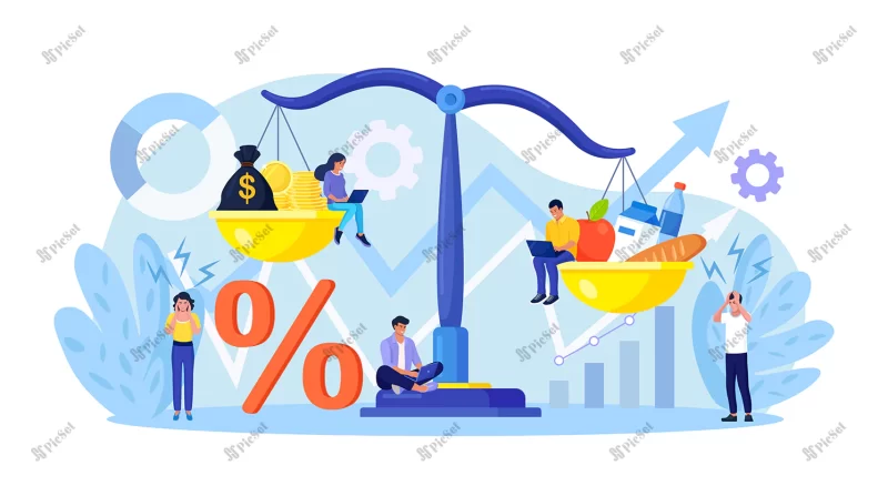 inflation economy scales with food gold coins goods services costs more value rising food prices loss purchasing power increase consumer prices fall currency value / تورم مقیاس اقتصاد با مواد غذایی سکه طلا کالا خدمات، افزایش قیمت مواد غذایی کاهش قدرت خرید افزایش قیمت مصرف کننده کاهش ارزش ارز