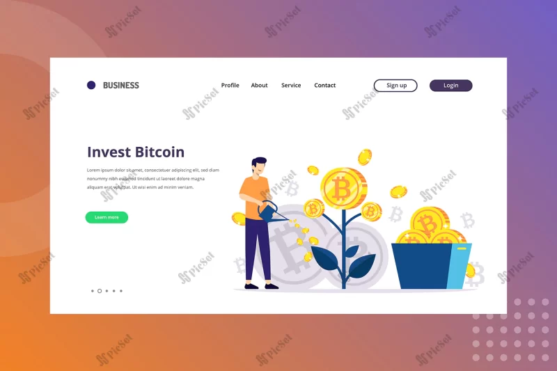 invest bitcoin illustration cryptocurrency concept landing page / صفحه فرود لندینگ پیج رشد ارز دیجیتال سرمایه گذاری بیت کوین