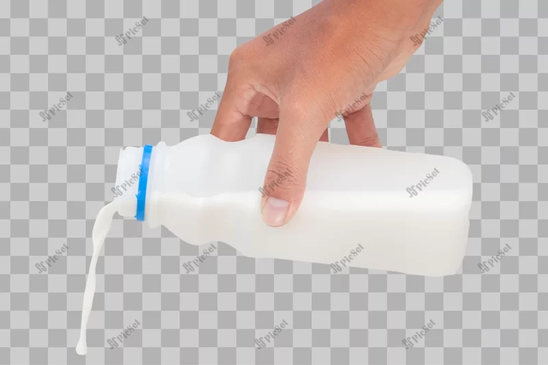 isolated hand pouring milk / بطری شیر