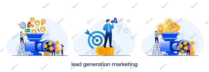 lead generation marketing online social media marketing trends ads advertisement online business flat illustration vector / بازاریابی آنلاین رسانه های اجتماعی تبلیغات کسب و کار آنلاین