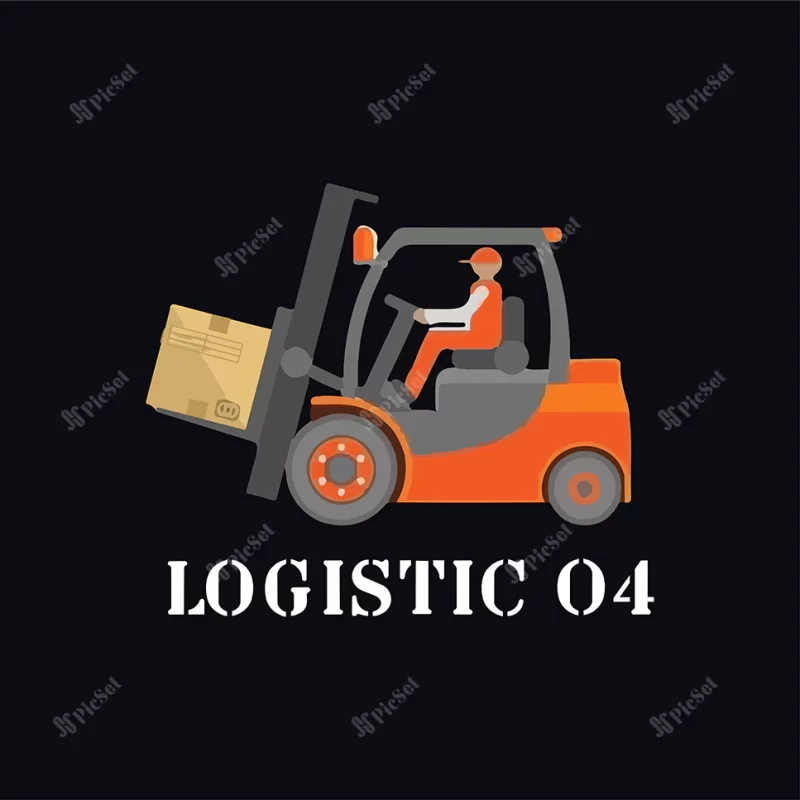 man driving forklift logistic flat vector useable print t shirt fabric else / مرد راننده لیفتراک ماشین جابه جایی بسته