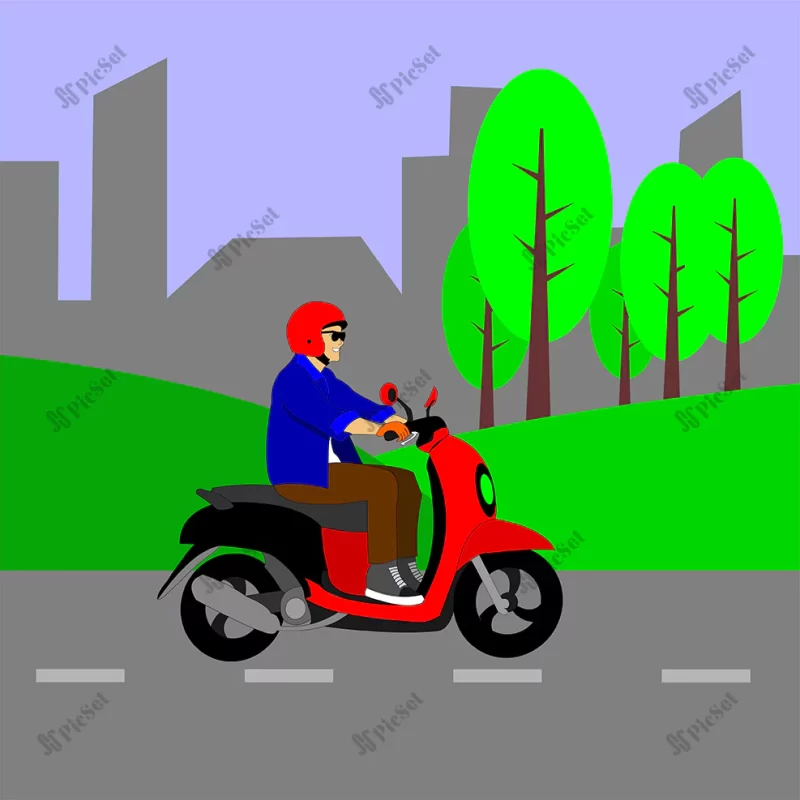 motorcyclist flat design illustration / پیک موتوری برای تحویل بسته در جاده