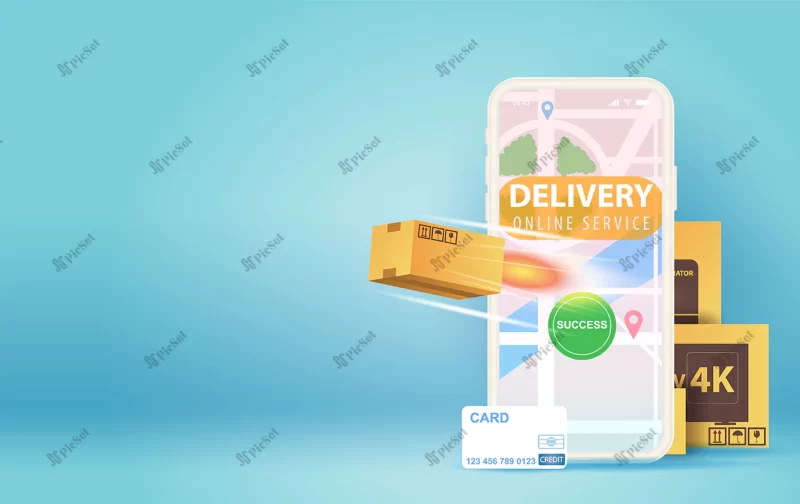 online delivery smartphone concept idea fast respond delivery package shipping mobile online order tracking with world map location logistic delivery service parcel route screen vector_599740 625 / ایده مفهومی تحویل سریع بسته و حمل و نقل ردیابی سفارش آنلاین موبایل تلفن همراه با نقشه جهان و خدمات تحویل لجستیک