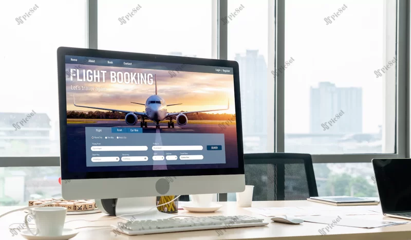 online flight booking website provide modish reservation system / وب سایت رزرو آنلاین پرواز، سیستم رزرو نوین با لپ تاپ و فضای اداری زیبا