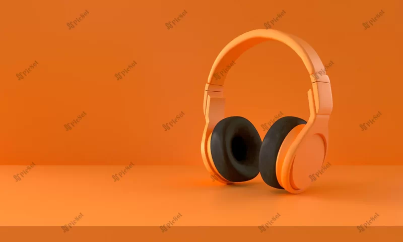 orange headphones orange background minimalism party concept 3d rendering / هدفون نارنجی پس زمینه نارنجی مینیمالیسم سه بعدی
