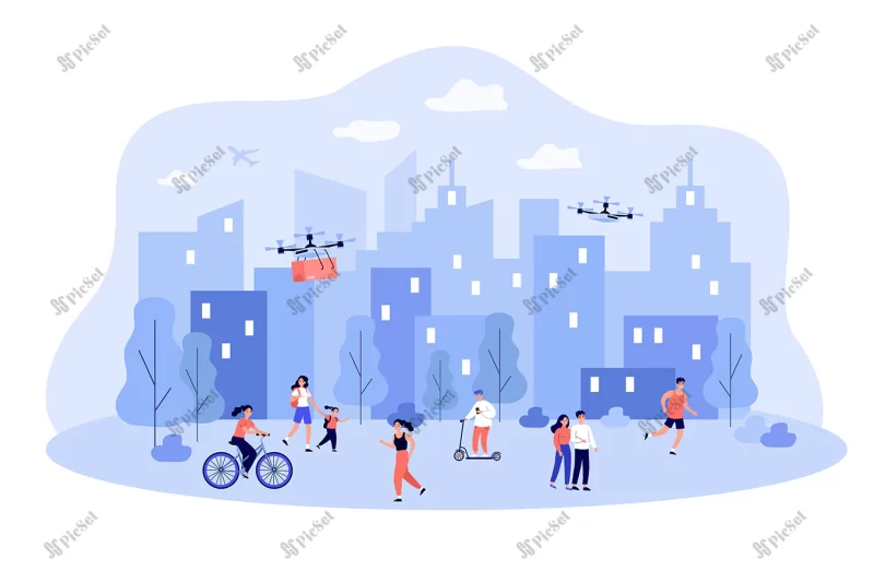 people enjoying modern life smart city flat illustration / افرادی که از زندگی مدرن شهر هوشمند لذت می برند