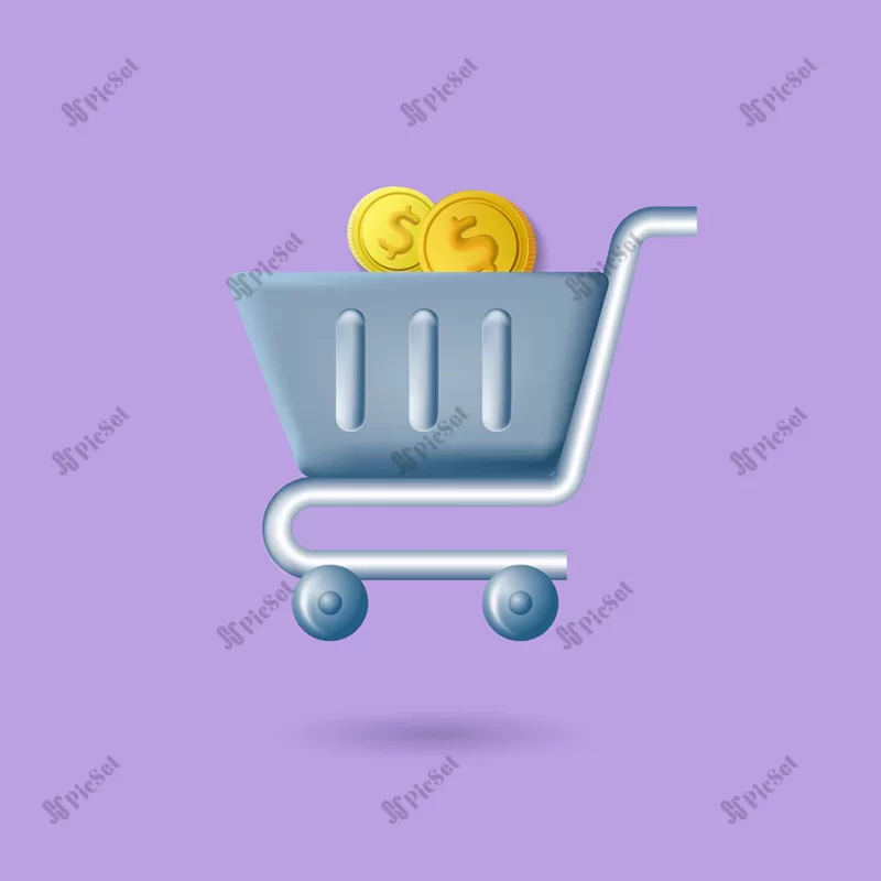 plastic basket icon d grocery cart with money inside business icons topic shopping vector / سبد خرید مواد غذایی با پول دلار