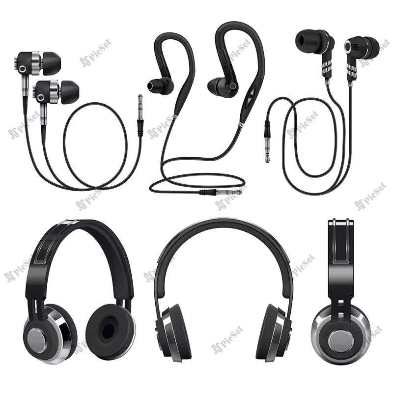 realistic earphones wireless corded music headphones 3d vector illustration isolated / هنزفری با سیم هدفون موسیقی سه بعدی