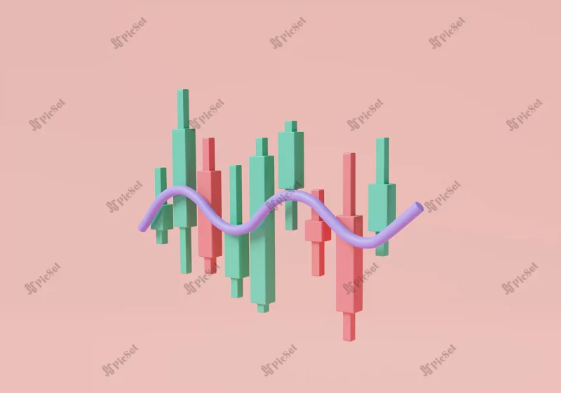 red green candlestick chart cryptocurrency online trading technical graph market volatility up down trend stock trading growth stock diagram financial graph 3d render illustration / نمودار کندل استیک سبز قرمز رنگ ارز دیجیتال معاملات آنلاین نمودار فنی نوسانات بازار روند صعودی معاملات سهام رشد نمودار سهام نمودار مالی نمودار سه بعدی