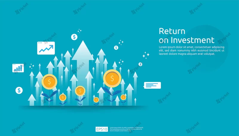 return investment roi profit opportunity concept business growth arrows success arrow with dollar plant coins graph chart increase / سرمایه گذاری بازگشت سرمایه سود سرمایه گذاری مفهوم رشد کسب و کار نمودار موفقیت با سکه های دلاری