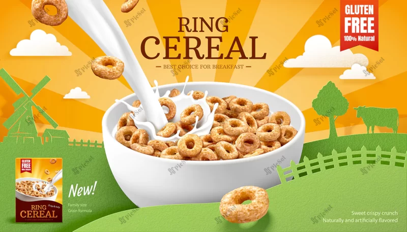 ring cereals advertisement template / قالب تبلیغاتی غلات حلقه ای با شیر صبحانه