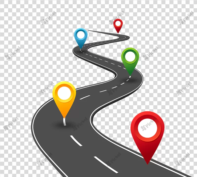 road infographics winding road success with pin pointers business journey way progress / اینفوگرافیک جاده موفقیت در جاده پر پیچ و خم با نشانگرهای پین لوکیشن مسیر پیشرفت مسیر تجاری