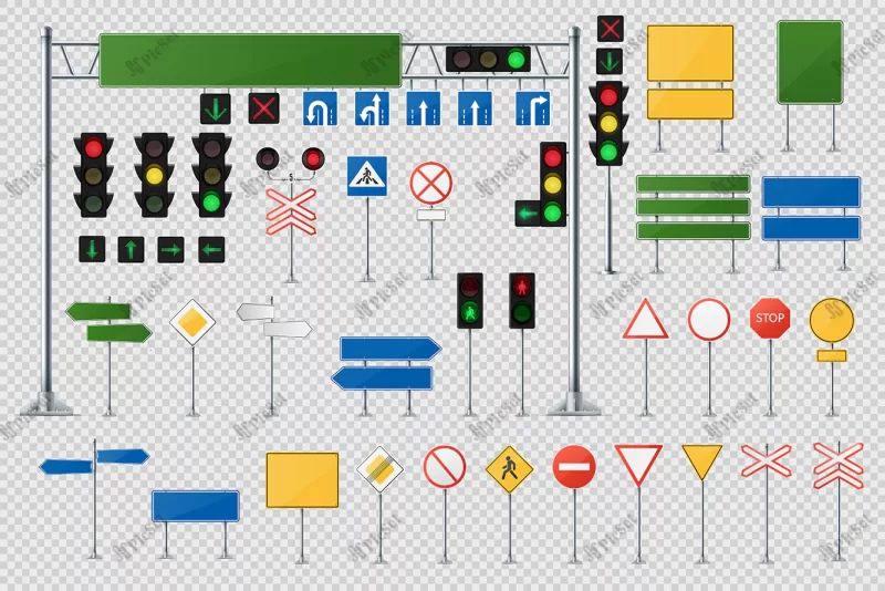 road signs pointers realistic vector set / علائم راهنمایی رانندگی