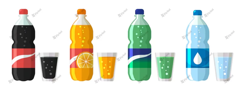 set plastic bottle water sweet soda with glasses / بطری پلاستیکی آب شیرین نوشابه