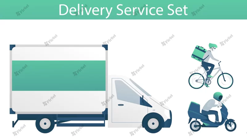 set vehicles fast express delivery service lorry scooter bicycle / مجموعه وسایل نقلیه سریع، خدمات تحویل سریع کامیون اسکوتر موتور دوچرخه