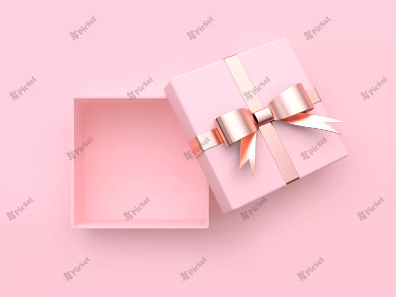 soft pink gift box open metallic gold rose gold ribbon / جعبه هدیه کادویی صورتی ملایم با روبان رزگلد متالیک طلایی