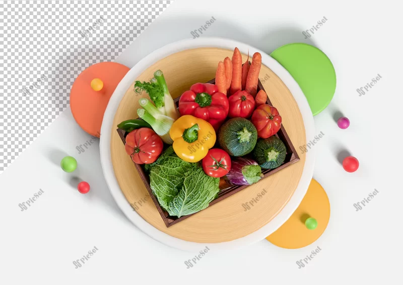 top view fresh vegetable box mockup / موکاپ جعبه سبزیجات تازه با نمای بالا