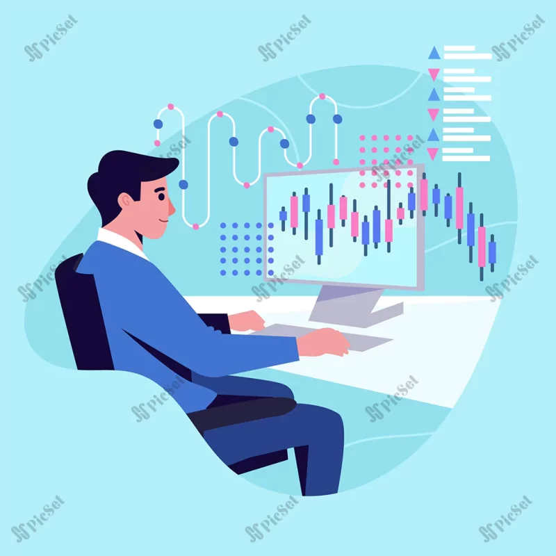 trader working / مرد تاجر تجارت آنلاین سهام بورس نمودار کندل استیک مرد تریدر سرمایه گذار