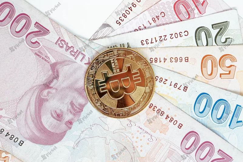 turkish lira banknotes bitcoin coin / اسکناس لیر ترکیه سکه بیت کوین