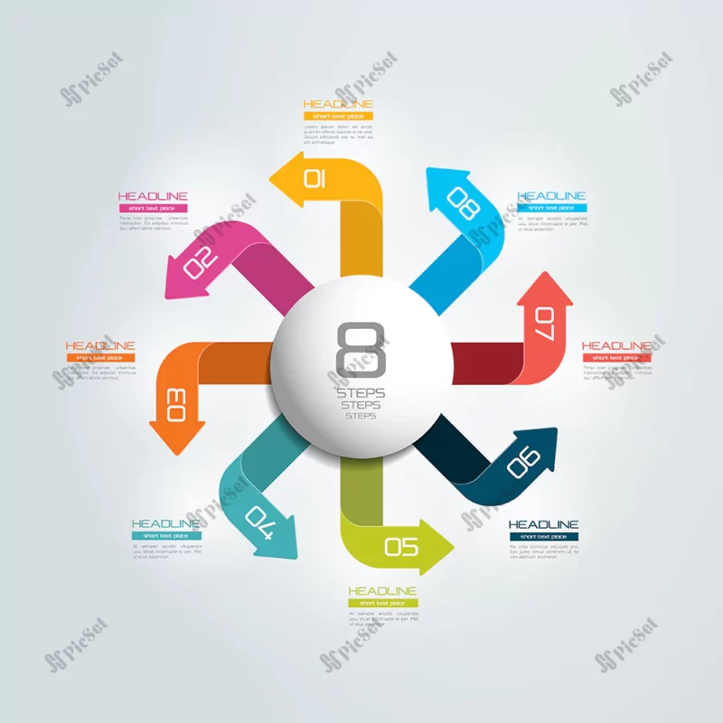 steps connected circle round infographic vector illustration / مراحل دایره ای اینفوگرافیک با فلش