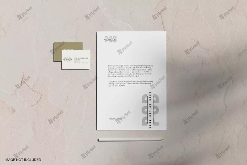a4 paper with business card mockup_592453 332 / موکاپ سربرگ شرکت و موکاپ کارت ویزیت