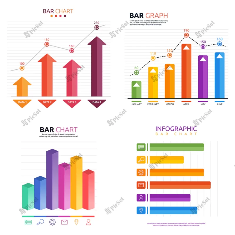 arrow bar graph chart statistic data infographic template / اینفوگرافیک داده های آماری نمودار فلش پیکان