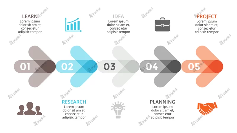 arrows timeline infographic presentation slide template perfect startup business marketing / فلش های جدول زمانی الگوی اسلاید ارائه اینفوگرافیک بازاریابی کسب و کار راه اندازی