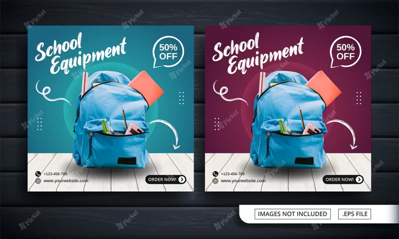 blue red flyer social media banner school equipment shop / بروشور آبی قرمز بنر پست شبکه های اجتماعی فروشگاه تجهیزات مدرسه