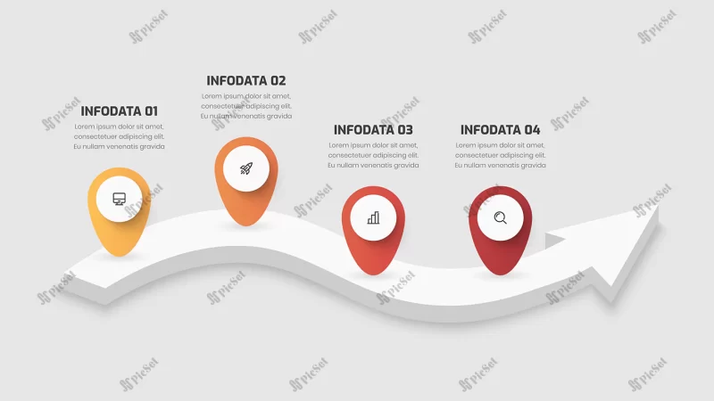 business infographic template creative design with gradient color icon 4 option presentation / طراحی خلاقانه قالب اینفوگرافیک کسب و کار پین و لوکیشن مکان