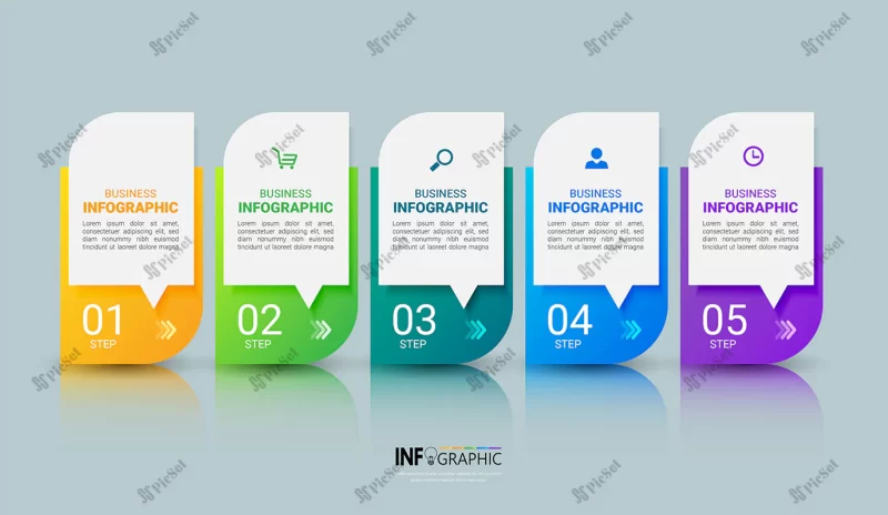 business infographics template with five steps / قالب اینفوگرافیک کسب و کار با پنج مرحله