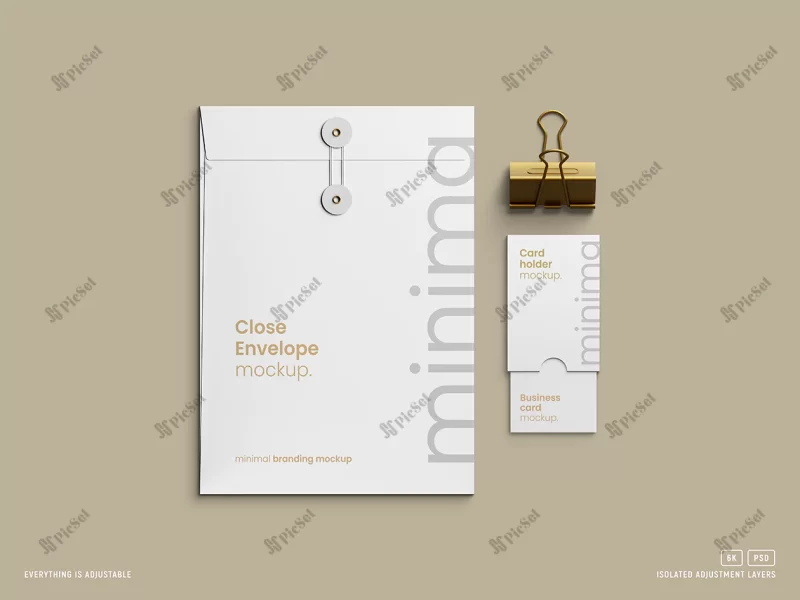 c4 string envelope mockup with card holder isolated / موکاپ پاکت نامه و جای کارت ویزیت